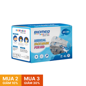 Khẩu trang y tế 4 lớp kháng khuẩn Biomeq Baby ngăn giọt bắn, khí thải, bụi mịn an toàn cho bé (hộp 50 cái)