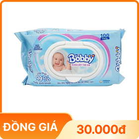 Khăn ướt em bé Bobby không mùi hương gói 100 miếng