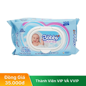 Khăn ướt em bé Bobby không mùi hương gói 100 miếng