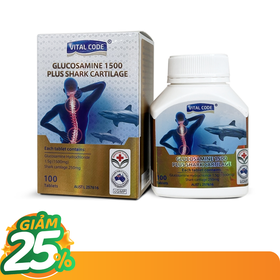 Viên uống Glucosamine 1500 Plus Shark Cartilage Vital Code hỗ trợ duy trì sức khoẻ và chức năng khớp (Hộp 100 viên)