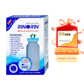 Bộ rửa mũi xoang Rinorin hỗ trợ chăm sóc mũi xoang (1 bình + 30 gói)