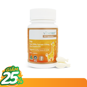 Thực phẩm bảo vệ sức khoẻ Milky Calcium D3 330mg Plus Vitatree bổ sung calci, vitamin D3 (Hộp 30 viên)