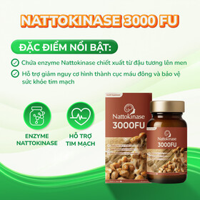 Thực phẩm bảo vệ sức khỏe NATTOKINASE 3000FU hỗ trợ giảm nguy cơ hình thành huyết khối (Hộp 60 viên)