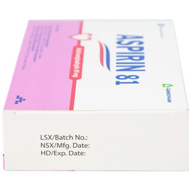 Thuốc Aspirin 81mg phòng ngừa nhồi máu cơ tim, đột quỵ (20 vỉ x 10 viên)