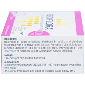 Bột pha hỗn dịch uống Bioflora 100mg phòng và điều trị tiêu chảy (Hộp 20 gói)