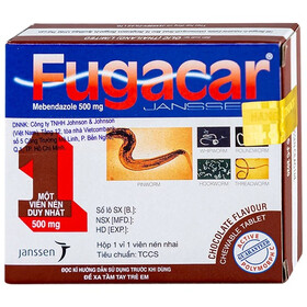 Thuốc Fugacar (500mg) hương socola điều trị nhiễm một hay nhiều loại giun đường ruột (1 viên)