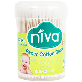 Tăm bông Niva Baby BHP1 hũ xoay hỗ trợ vệ sinh tai, mũi, vết thương cho bé (Hộp 200 que giấy)
