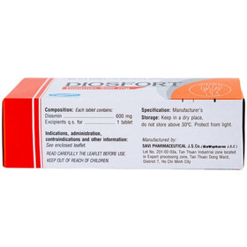 Thuốc Diosfort 600mg điều trị trĩ, suy giãn tĩnh mạch (4 vỉ x 15 viên)