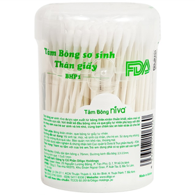 Tăm bông Niva Baby BHP1 hũ xoay hỗ trợ vệ sinh tai, mũi, vết thương cho bé (Hộp 200 que giấy)