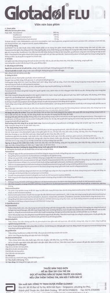 Thuốc Glotadol Flu Hỗ Trợ Hạ Sốt Và Long Đàm (Hộp 10 Vỉ X 10 Viên)