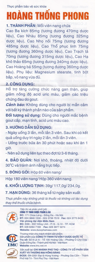 Thực phẩm bảo vệ sức khỏe Hoàng Thống Phong (60 viên)