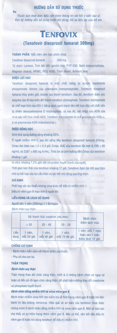 Thuốc Tenfovix 300mg Pymepharco điều trị nhiễm HIV, viêm gan siêu vi B (30 viên)