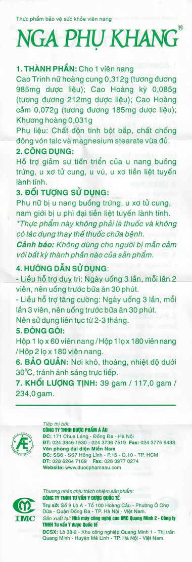 Thực phẩm bảo vệ sức khỏe NGA PHỤ KHANG (60 viên)