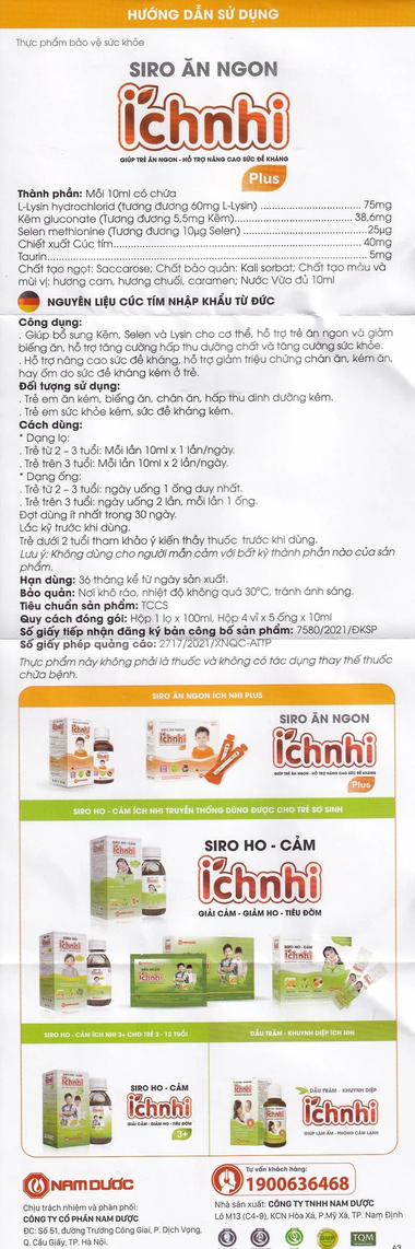 Thực phẩm bảo vệ sức khỏe siro ăn ngon Ích Nhi Plus (100ml)