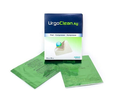 Gạc Urgo Clean Ag giúp chống lại nhiễm khuẩn cục bộ Hộp 10 miếng (10cm x 10cm)
