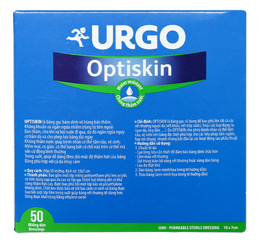 Băng cá nhân bán thấm, tiệt trùng Urgo Optiskin (10 x 7cm)  50 miếng