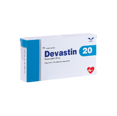 Thuốc Devastin 20 điều trị tăng cholesterol máu nguyên phát, rối loạn lipid máu hỗn hợp (3 vỉ x 10 viên)