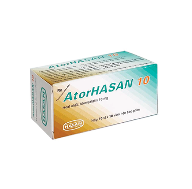 Thuốc AtorHasan 10mg điều trị tăng lipid huyết (10 vỉ x 10 viên)