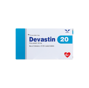 Thuốc Devastin 20 điều trị tăng cholesterol máu nguyên phát, rối loạn lipid máu hỗn hợp (3 vỉ x 10 viên)