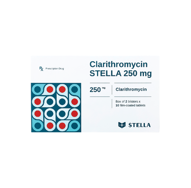 Thuốc Clarithromycin Stella 250mg điều trị nhiễm trùng (2 vỉ x 10 viên)