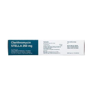 Thuốc Clarithromycin Stella 250mg điều trị nhiễm trùng (2 vỉ x 10 viên)