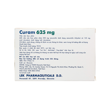 Thuốc Curam 625mg Sandoz điều trị nhiễm khuẩn (5 vỉ x 4 viên)