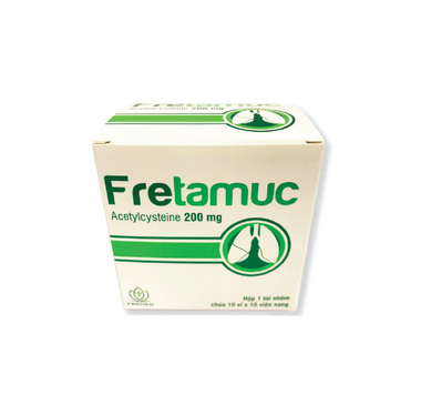 Thuốc Fretamuc 200 mg điều trị các rối loạn hô hấp liên quan đến tăng tiết chất nhầy nhớt, đặc (10 vỉ x 10 viên)