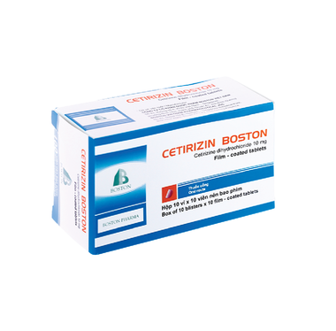 Thuốc Cetirizin Boston 10mg giảm triệu chứng viêm mũi dị ứng, mày đay (10 vỉ x 10 viên)