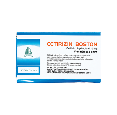 Thuốc Cetirizin Boston 10mg giảm triệu chứng viêm mũi dị ứng, mày đay (10 vỉ x 10 viên)