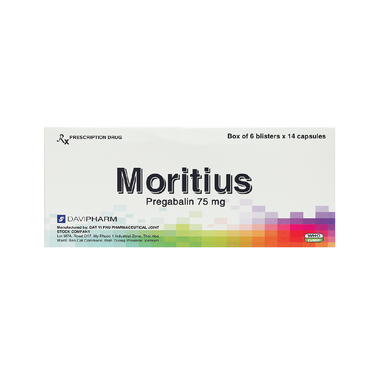 Thuốc Moritius 75mg trị động kinh, rối loạn lo âu (6 vỉ x 14 viên)