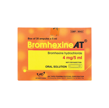 Dung dịch uống Bromhexine AT 4mg/5ml loãng đờm trong nhiễm khuẩn đường hô hấp (30 ống x 10ml)