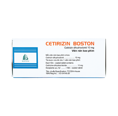 Thuốc Cetirizin Boston 10mg giảm triệu chứng viêm mũi dị ứng, mày đay (10 vỉ x 10 viên)