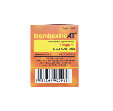 Dung dịch uống Bromhexine AT 4mg/5ml loãng đờm trong nhiễm khuẩn đường hô hấp (30 ống x 10ml)