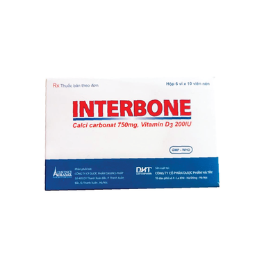 Thuốc Interbone dự phòng và điều trị thiếu hụt calci, vitamin D3 (6 vỉ x 10 viên)