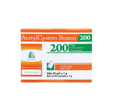 Thuốc bột Acetylcystein Boston 200 trị rối loạn tiết dịch phế quản (30 gói x 1g)