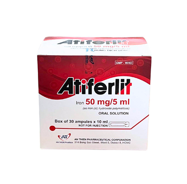 Dung dịch uống Atiferlit 50mg/5ml An Thiên giúp bổ sung sắt cho những trường hợp bị thiếu máu do thiếu sắt (30 ống x 10ml)