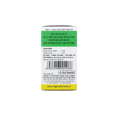 Thuốc Clorpheniramin 4 DHG điều trị viêm mũi dị ứng, chảy nước mũi (10 vỉ x 20 viên)