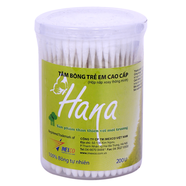 Tăm bông  Hana trẻ em cao cấp hộp tròn (200 que)