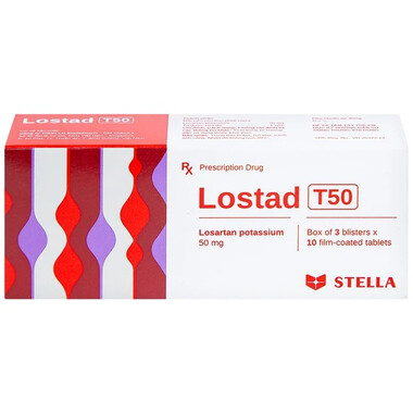 Thuốc Lostad T50 Stella điều trị tăng huyết áp, nhồi máu cơ tim (3 vỉ x 10 viên)