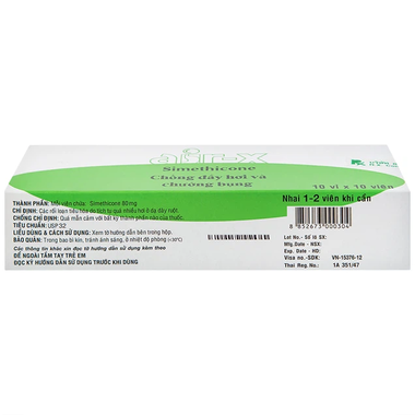 Thuốc Air-X bạc hà chống đầy hơi đường tiêu hóa (10 vỉ x 10 viên)