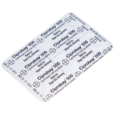 Thuốc Ciprobay 500 trị nhiễm khuẩn (1 vỉ x 10 viên)
