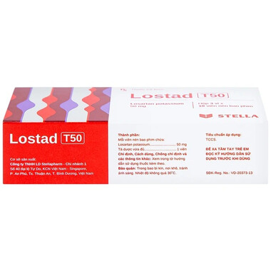 Thuốc Lostad T50 Stella điều trị tăng huyết áp, nhồi máu cơ tim (3 vỉ x 10 viên)