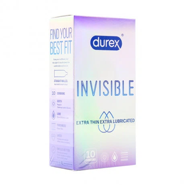 Bao cao su Durex Invisible Extra Thin Extra Lubricated siêu mỏng, tăng cảm xúc (10 cái)