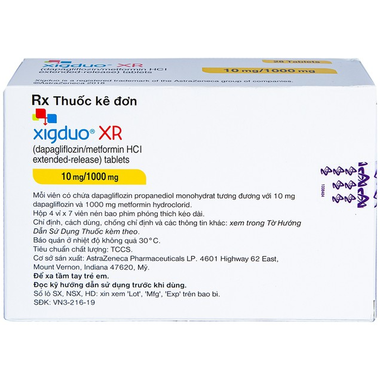 Thuốc Xigduo Xr 10mg/1000mg Astrazecena điều trị đái tháo đường tuýp 2 (4 vỉ x 7 viên)
