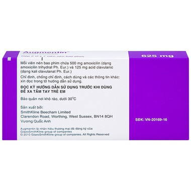 Thuốc Augmentin 625mg GSK điều trị một số trường hợp nhiễm khuẩn (2 vỉ x 7 viên)