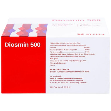 Thuốc Diosmin 500mg trị trĩ, suy giãn tĩnh mạch (6 vỉ x 10 viên)