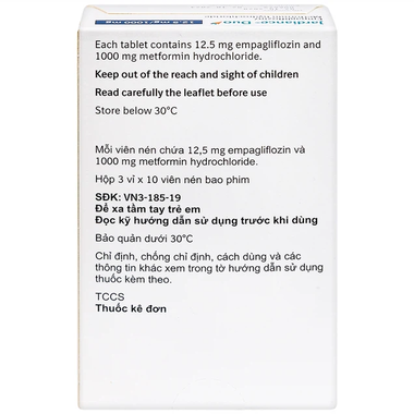 Thuốc Jardiance Duo 12.5mg/1000mg trị đái tháo đường (3 vỉ x 10 viên)