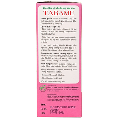 Xông tắm gội Tabame Herbe cho bà mẹ sau sinh  phòng bệnh sản hậu, làm sạch, kháng khuẩn chai 250ml