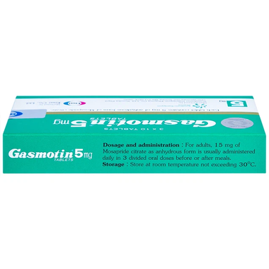 Thuốc Gasmotin 5mg trị triệu chứng dạ dày, ruột (3 vỉ x 10 viên)
