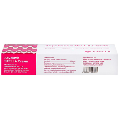 Kem bôi Acyclovir Stella Cream điều trị da nhiễm virus Herpes Simplex (5g)